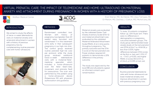 ACOG-2023 VIRTUAL PRENATAL CARE: THE IMPACT OF TELEMEDICINE AND HOME-ULTRASOUND ON MATERNAL ANXIETY AND ATTACHMENT DURING PREGNANCY IN WOMEN WITH A HISTORY OF PREGNANCY LOSS