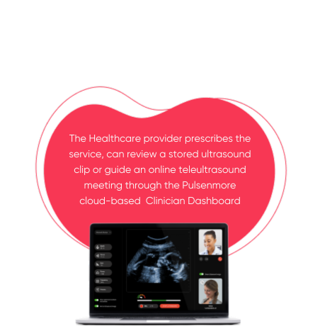 The Healthcare provider prescribes the service, can review a stored ultrasound clip or guide an online teleultrasound meeting through the Pulsenmore cloud-based Clinician Dashboard