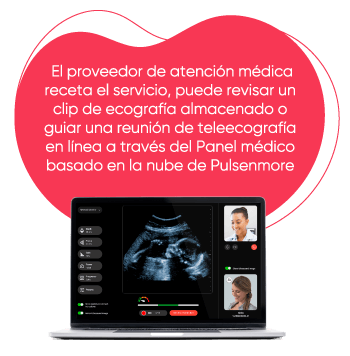 The Healthcare provider prescribes the service, can review a stored ultrasound clip or guide an online teleultrasound meeting through the Pulsenmore cloud-based Clinician Dashboard