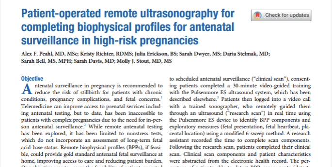 Patient-operated remote ultrasonography for completing biophysical profiles for antenatal surveillance in high-risk pregnancies